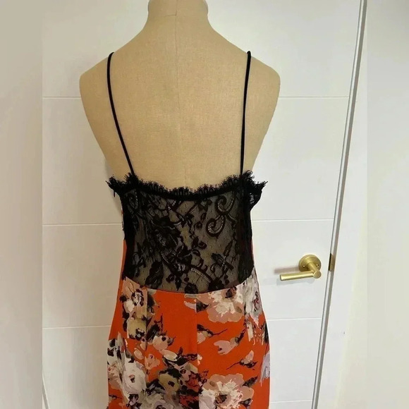 ABS Allen Schwartz Orange Floral Printed Slip Gown with Contrast Lace. Size 8. - Picture 9 of 13